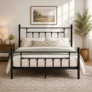 Kempst Queen Size Metal Platform Bed Frame with Headboard and Footboard, Mattress Foundation with Steel Slat Support, Under Bed Storage, No Box Spring Needed, Noise Free
